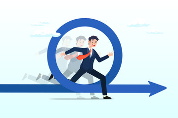 Smart businessman running fast with agility effect on circular agile life cycle workflow, agile methodology for business or software development, flexibility work in modern company management (Vector)
