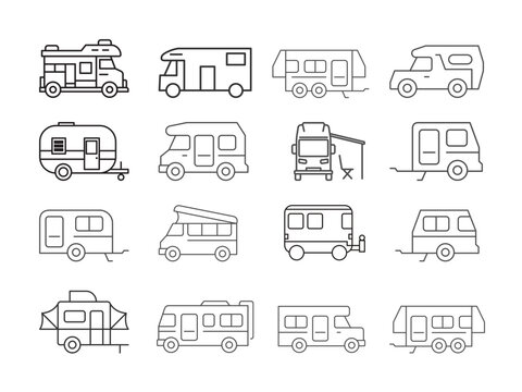 Icon set Mobile rv In the picture of a camping car 