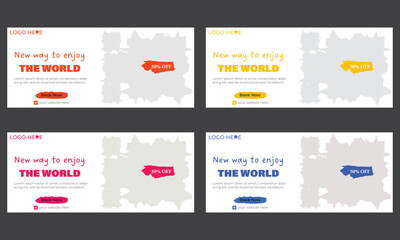A web banner set with white color background and also with organic shapes and four different color.Best for marketing ,advertisement.