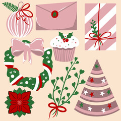 Vector illustratio, set of chtostmas and new year icons fot decoration