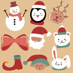 Vector illustration for decoration, cute christmas icons set