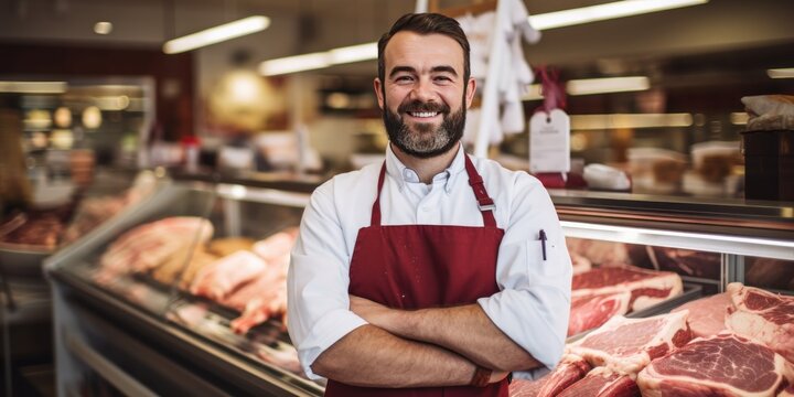 butcher is working in modern meat shop, generative AI