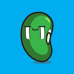 green beans cartoon with cute face , emoji