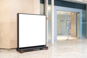 Mock up. Blank billboard, advertising stand in modern shopping mall
