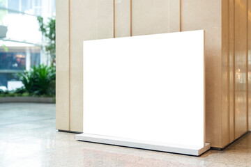 Mock up. Blank billboard, advertising stand in modern shopping mall - 662533506