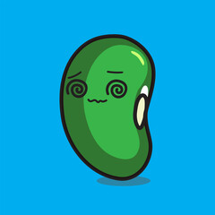 green beans cartoon with cute face , emoji