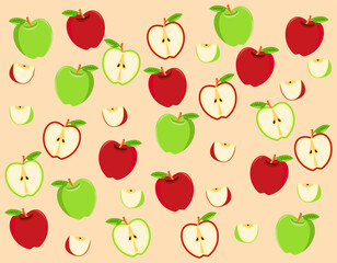 Red and green apple fruit icon vector can be used for apple logo & apple day with yellow background.