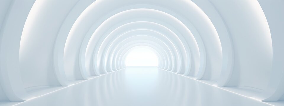 White background 3D room light abstract space technology tunnel stage floor. Empty white future 3D neon background  studio futuristic corridor render modern interior silver road black wall design gray