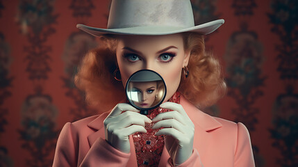 Model Detective with Magnifying Glass - obrazy, fototapety, plakaty