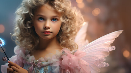 Child Model in Fairy Costume with Magic Wand