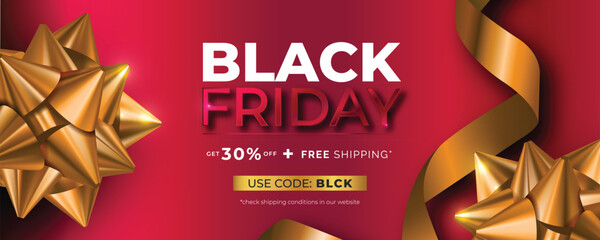 black friday banner with realistic red bows ribbon design vector illustration
