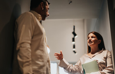 Business partners discussing efficiency, growth, and profits. Collaboration, communication, and teamwork achievements in the corporate workplace. Managers planning projects and solving problems.