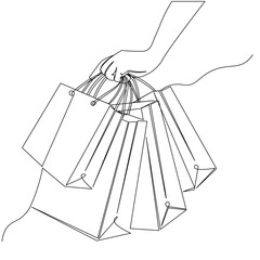 Fototapeta na wymiar Continuous one line drawing of Paper Bag Shopping . Celebration Paper Bag Sale elements line art vector illustration EPS10 