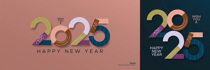 2025 new year greetings design concept with modern full colours number. Happy new year 2025 celebration design template