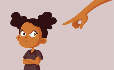 Rebellious Girl Being Punished by her Parent Vector Cartoon illustration. Unhappy annoying kid stating to disobey her parents in pre-teen years
