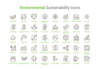 Black color Environmental Sustainability Icons - obrazy, fototapety, plakaty