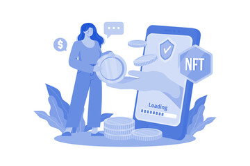 NFT trading Illustration concept on white background