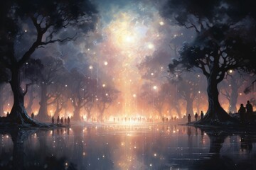 Ethereal moonlight sprites, radiating soft glow and granting wishes - Generative AI