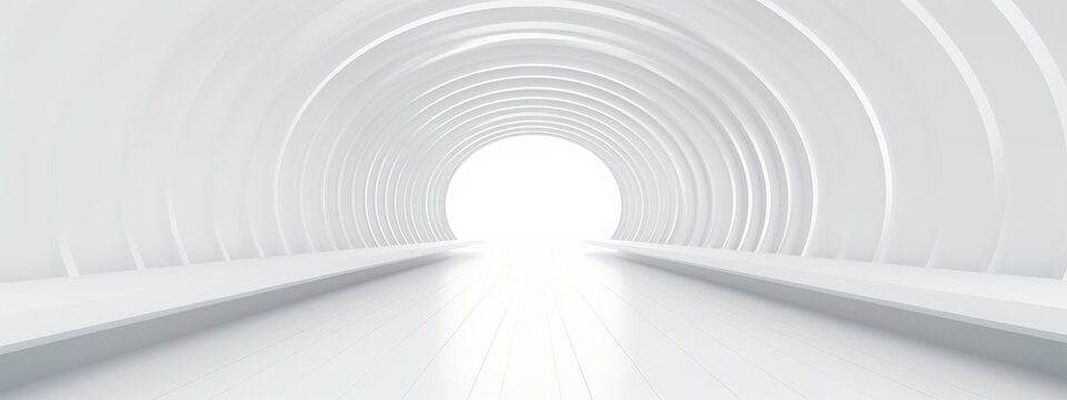 White background 3D room light abstract space technology tunnel stage floor. Empty white future 3D neon background  studio futuristic corridor render modern interior silver road black wall design gray
