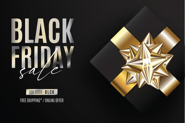 modern black friday sale banner with realistic present