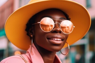 Happy woman in sunglasses and hat