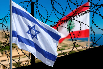 Grenze und Flaggen von Israel und Lebanon