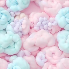 Childish Illustration. Pastel-Colored Cotton Candies Seamless Pattern. For Fabric, Textile, And Design
