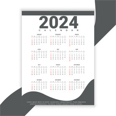 2024 new year english calendar layout for office or business  design vector 