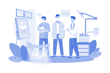 Dentists demonstrating patient jaw x-ray on board.