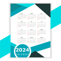 2024 new year english calendar layout for office or business  design vector 
