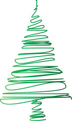 Hand drawn doodle line art christmas tree.