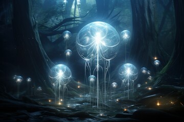 Ethereal moonlight sprites, radiating soft glow and granting wishes - Generative AI