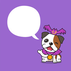Cartoon bulldog with halloween costume and speech bubble for design.