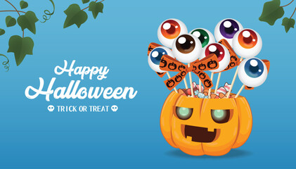 Vintage Halloween poster design with vector jack o lantern character. 