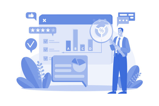 Business man analysis survay online result with graph.