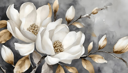 White Flowers on Gray Background