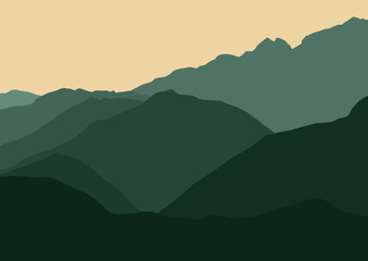 Beautiful landscape with mountains. Vector illustration in flat style.