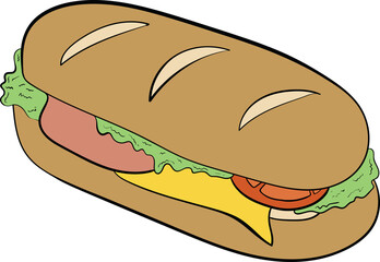 Digital png illustration of big brown sandwich on transparent background