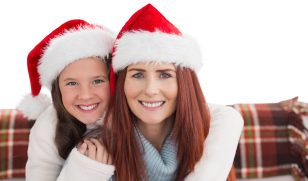 Digital png photo of happy caucasian mother and daughter at christmas on transparent background