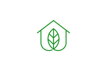 Simple green house line art logo