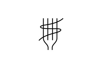 Fork line art logo design with letter s noodle shape