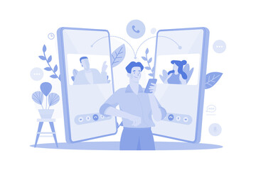 Friends Chatting Together On Social Media On smart phones.