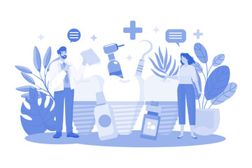 stomatologist doctor explains proper dental hygiene to the patient holding the sample.