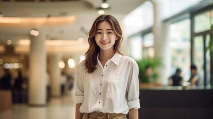 Foto op Plexiglas Portrait of smiling asian woman at shopping mall. © Pro Hi-Res