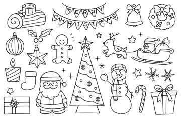 Set of hand-drawn rough line illustrations with a christmas theme
