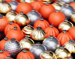 Christmas balls ornaments background pattern, New Year decoration, 3D render
