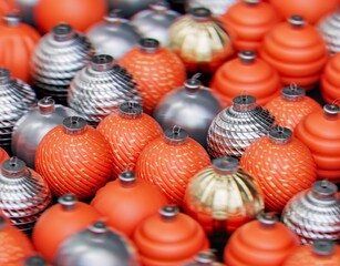 Christmas balls ornaments background pattern, New Year decoration, 3D render