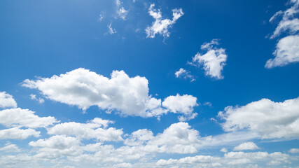 Panoramic view of clear blue sky and clouds, Blue sky background with tiny clouds. White fluffy...