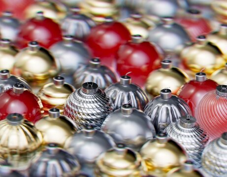 Christmas balls ornaments background pattern, New Year decoration, 3D render