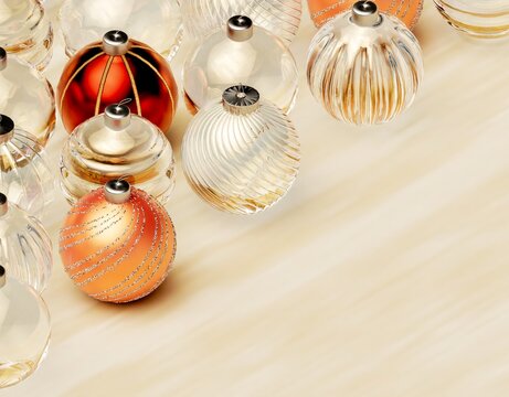Christmas balls ornaments background pattern, New Year decoration, 3D render